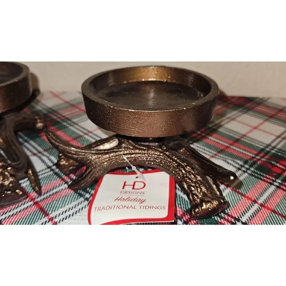 Holiday Designs Bronze Metal Antler Candle Holders - Set Of 2